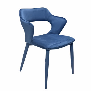 Chaise de repas en velours doux bleu avec accoudoirs et piètement velours -  SWEET