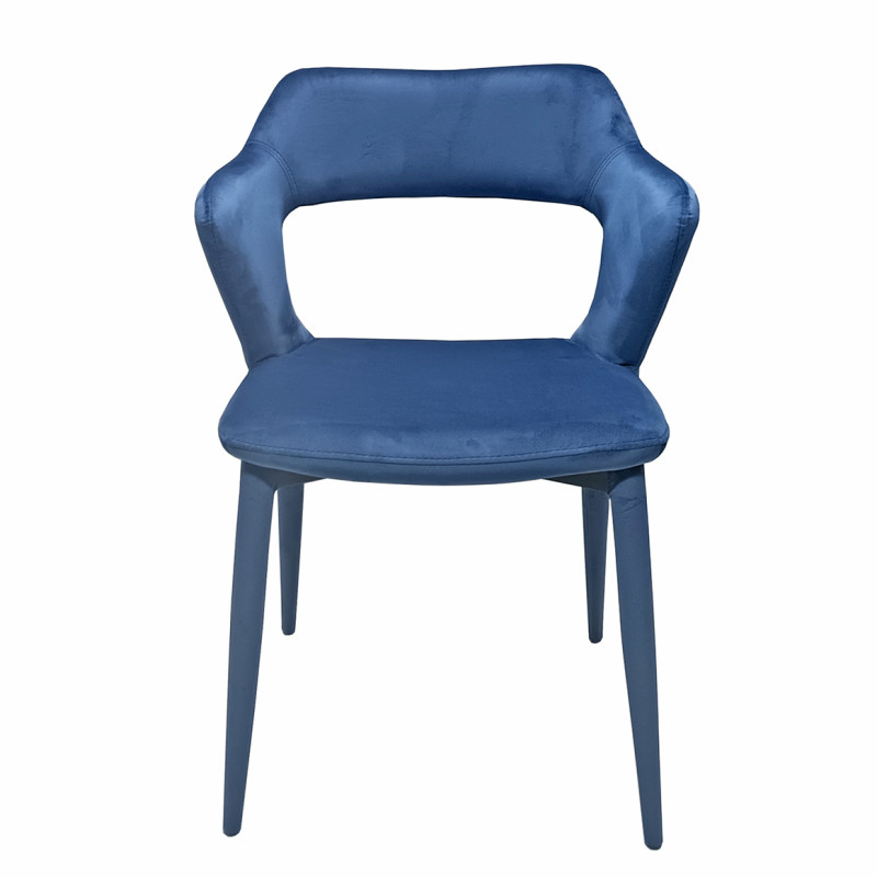 Chaise de repas en velours doux bleu avec accoudoirs et piètement velours -  SWEET