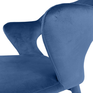 Chaise de repas en velours doux bleu avec accoudoirs et piètement velours -  SWEET