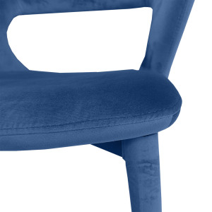 Chaise de repas en velours doux bleu avec accoudoirs et piètement velours -  SWEET