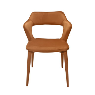 Lot de 2 chaises de repas en velours doux orange camel avec accoudoirs et piètement velours -  SWEET