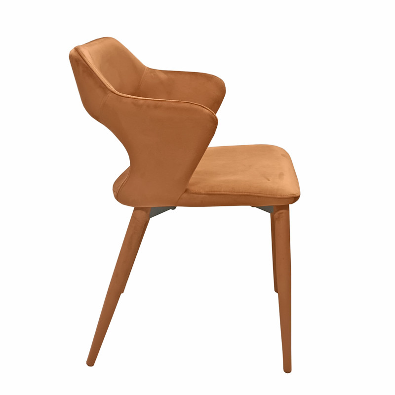 Lot de 2 chaises de repas en velours doux orange camel avec accoudoirs et piètement velours -  SWEET