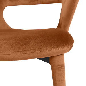 Chaise de repas en velours orange camel avec accoudoirs et piètement velours -  SWEET