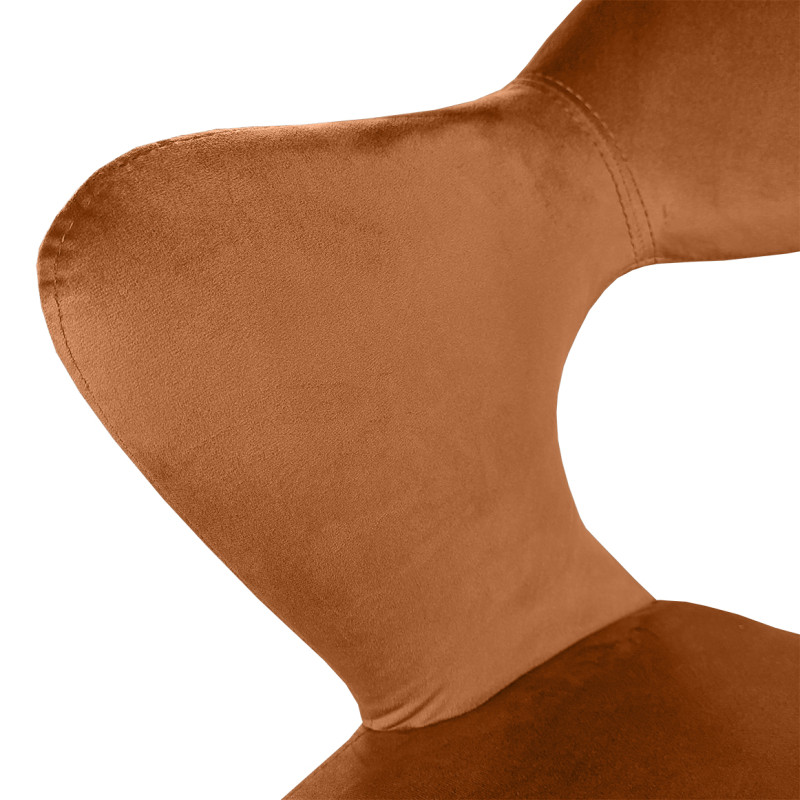 Lot de 2 chaises de repas en velours doux orange camel avec accoudoirs et piètement velours -  SWEET