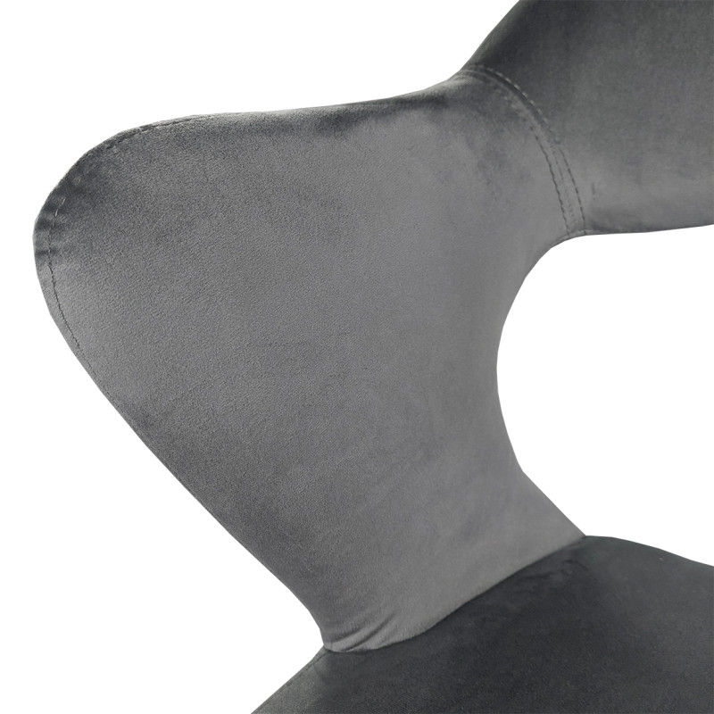 Lot de 2 chaises de repas en velours doux gris foncé avec accoudoirs et piètement velours  -  SWEET