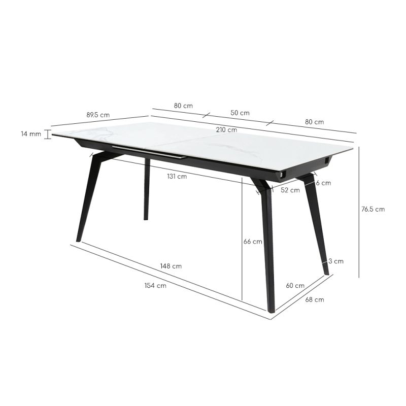 Table extensible en céramique blanc 160/210 cm et métal noir - CAMILIA