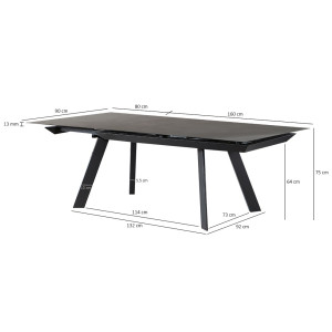 Table extensible 160 à 240 cm en céramique gris et pieds acier - DRAKKAR