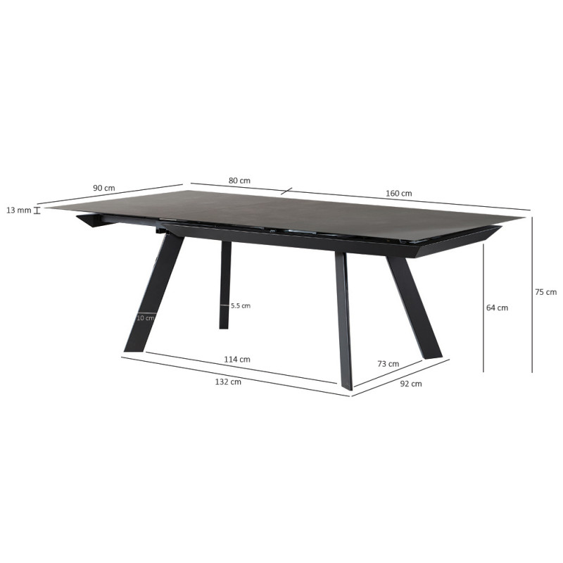 Table extensible 160 à 240 cm céramique gris pieds acier - DRAKKAR