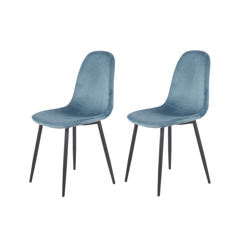 Lot de 2 chaises scandinave velours bleu et pieds métal noir - BIBA