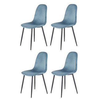 Lot de 4 Chaises velours bleu et pieds métal noir  - design scandinave - BIBA
