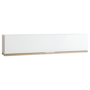 Caisson mural réversible 1 porte abattante finition chêne clair texturé et blanc laqué avec poignée métal blanc - VERONICA