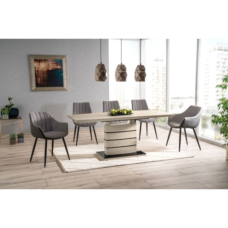 Table de repas extensible 140/180 cm décor chêne clair - LEANDRE