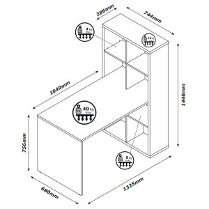 Bureau avec 8 espaces de rangement finition béton foncé texturé et blanc laqué - Urbain Intemporel - NICO