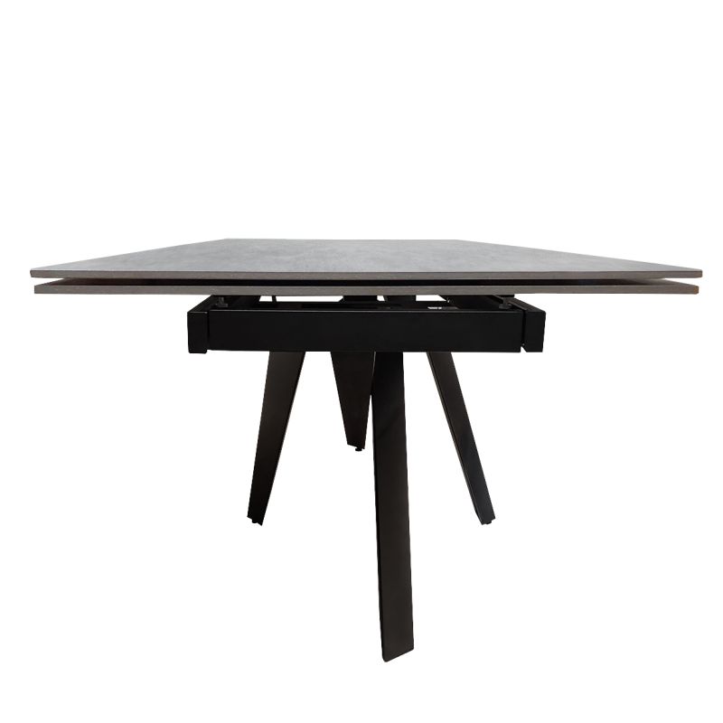 Table de repas extensible 180/260 cm plateau en céramique gris effet béton et pieds croisés métal noir - OPUS