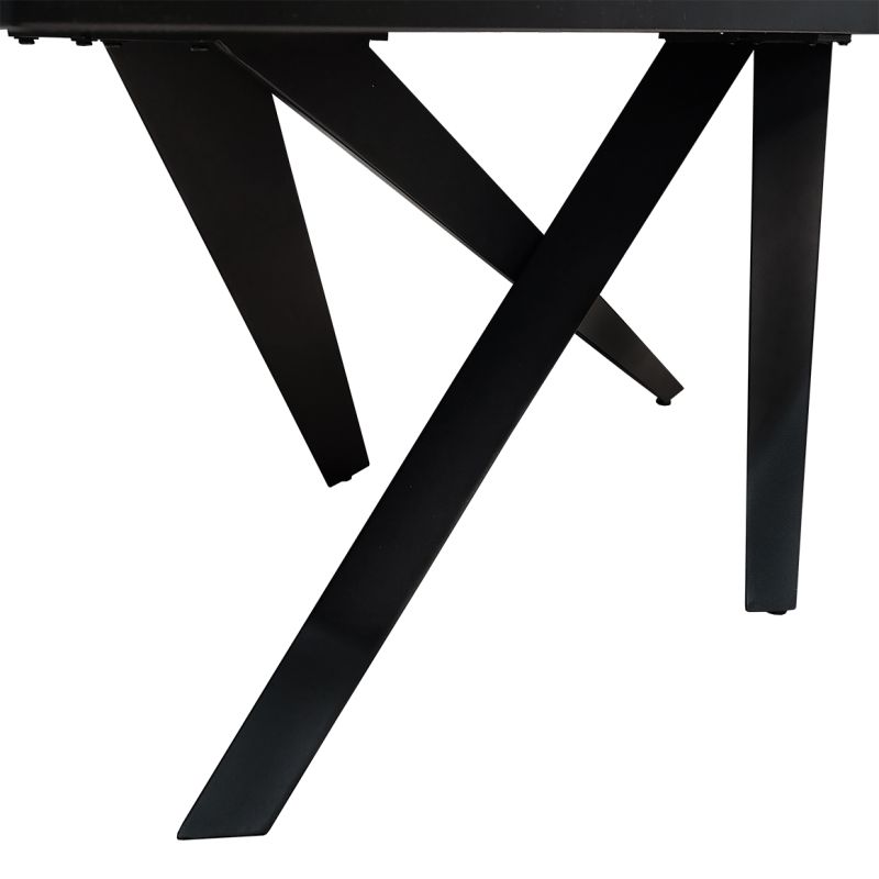 Table de repas extensible 180/260 cm plateau en céramique gris effet béton et pieds croisés métal noir - OPUS