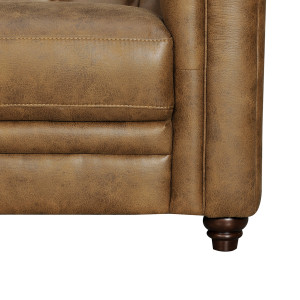 Canapé Chesterfield 3 places en simili marron effet cuir vieilli capitonné pieds bois - Classique vintage anglais - LORD