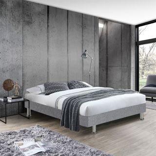 Sommier 90x190 cm bois massif tissu gris pieds métal - REMIMOS