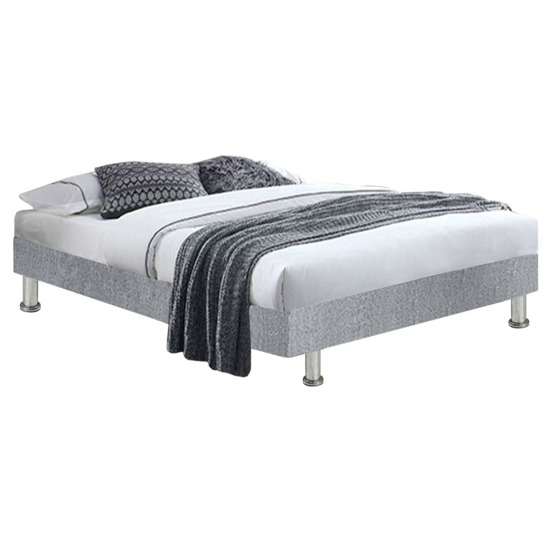 Sommier 90x190 cm bois massif tissu gris pieds métal - REMIMOS
