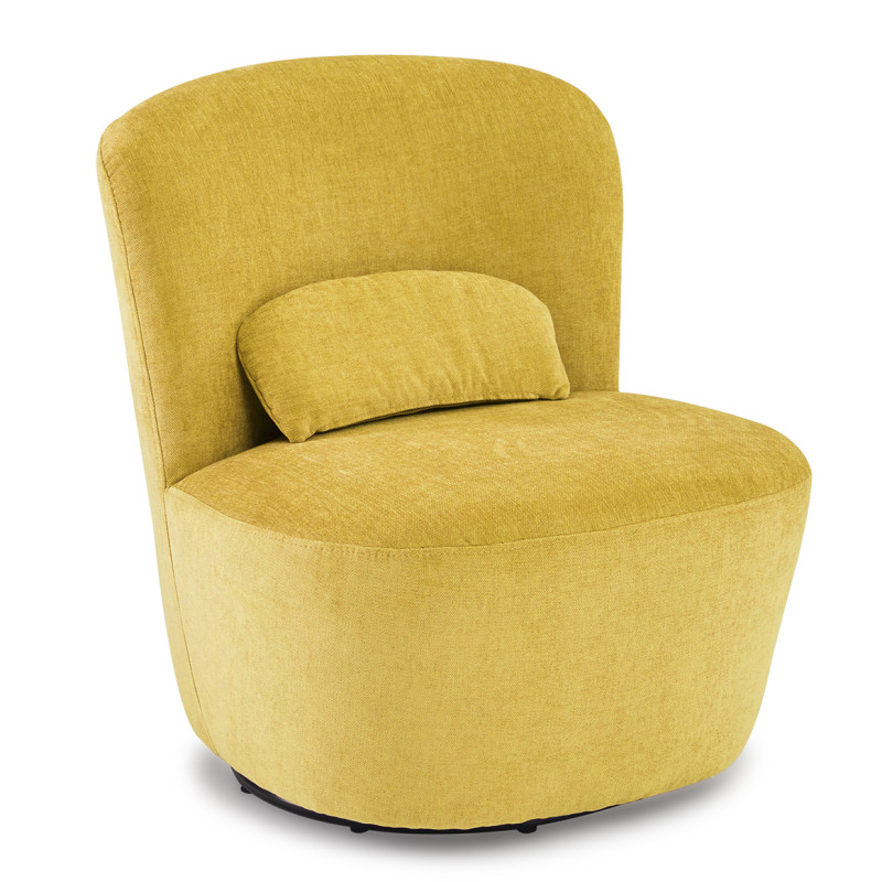 Fauteuil rond pivotant à 360° en tissu doux jaune avec un coussin - style moderne - DAMIEN