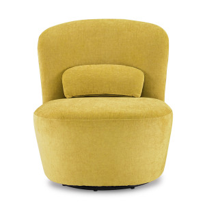 Fauteuil rond pivotant à 360° en tissu doux jaune avec un coussin - style moderne - DAMIEN