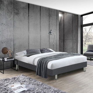 Sommier 90 x 190 cm en Tissu Gris Anthracite avec Piètements en Métal Inclus - REMIMOS
