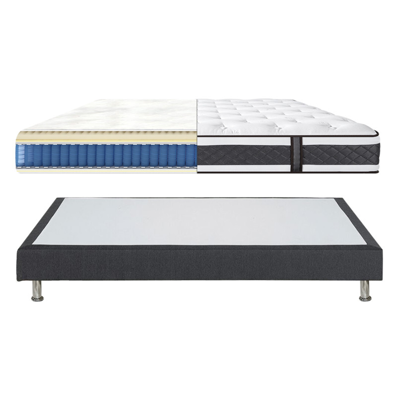 Pack Lit Sommier en Tissu Gris Anthracite avec Piètements et Matelas 90 x 190 cm Inclus - REMIMOS