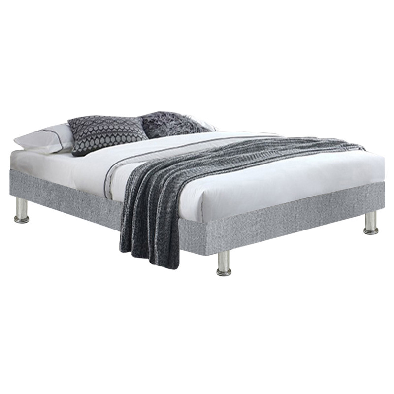 Pack Lit Sommier en Tissu Gris Clair avec Piètements et Matelas 90 x 190 cm Inclus - REMIMOS