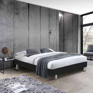 Pack Lit Sommier en Simili Noir avec Piètements et Matelas 90 x 190 cm Inclus - REMIMOS