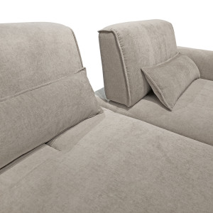 Canapé d'angle gauche 3 places en tissu microfibre gris taupe avec dossiers réglables et 3 coussins lombaires - BILLY