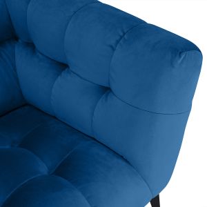 Canapé 2 places velours bleu capitonné et piètement métal noir - BRIO