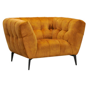 Fauteuil Revêtement Velours Jaune Moutarde Matelassé Capitonné Piètement Métal Noir - BRIO