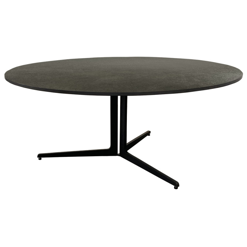 Table Basse Ronde D.89 cm avec Plateau en Céramique Gris Anthracite avec Piètement en Métal Noir - TAMATOA