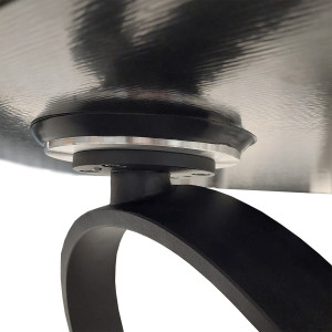 Table basse 2 plateaux ronds rotatifs en céramique gris anthracite marbré et pieds métal noir - SHIVA