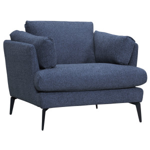 Fauteuil avec Coussins Déhoussables Revêtement en Tissu Chiné Bleu et Pieds en Métal Noir - BOON