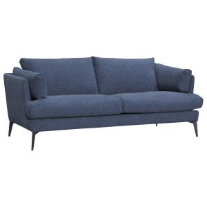 Canapé 2.5 Places avec Coussins Revêtement en Tissu Chiné Bleu et Pieds en Métal Noir - BOON