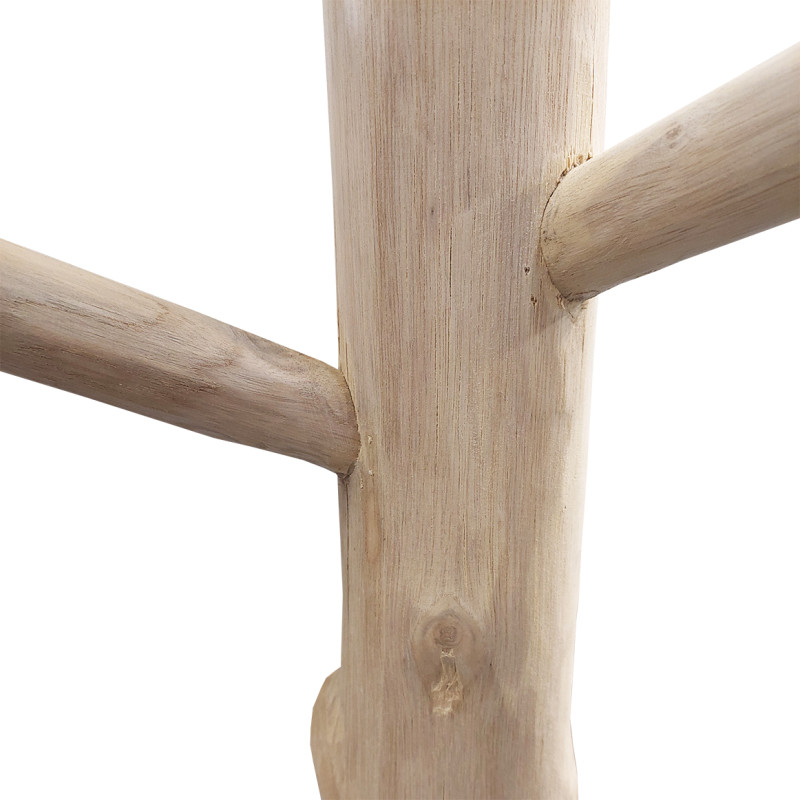 Porte-manteau arbre en bois de teck brut blanchi 200 cm avec socle carré en bois noir - EOLE