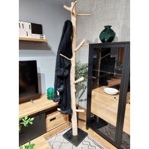 Porte-manteau arbre en bois de teck 200 cm socle en bois noir - EOLE
