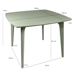 Table de repas carrée verte piètement hévéa massif - WOLI 3286