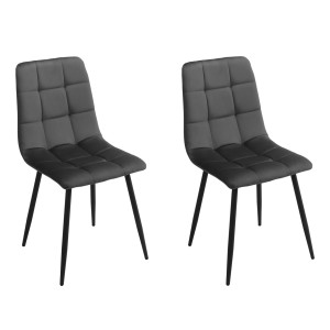 Lot de 2 chaises en Tissu Velours doux gris anthracite matelassé et piétement métal Noir - Design Contemporain Chic - LOUISE 2
