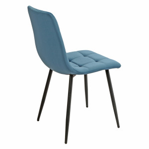 Lot de 2 chaises en Tissu Velours doux bleu matelassé et piétement métal Noir - Design Contemporain Chic - LOUISE 2