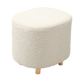 Pouf / repose-pieds en tissu doux bouclette blanc cassé imitation laine pieds en bois - cocooning cosy - SHAUN