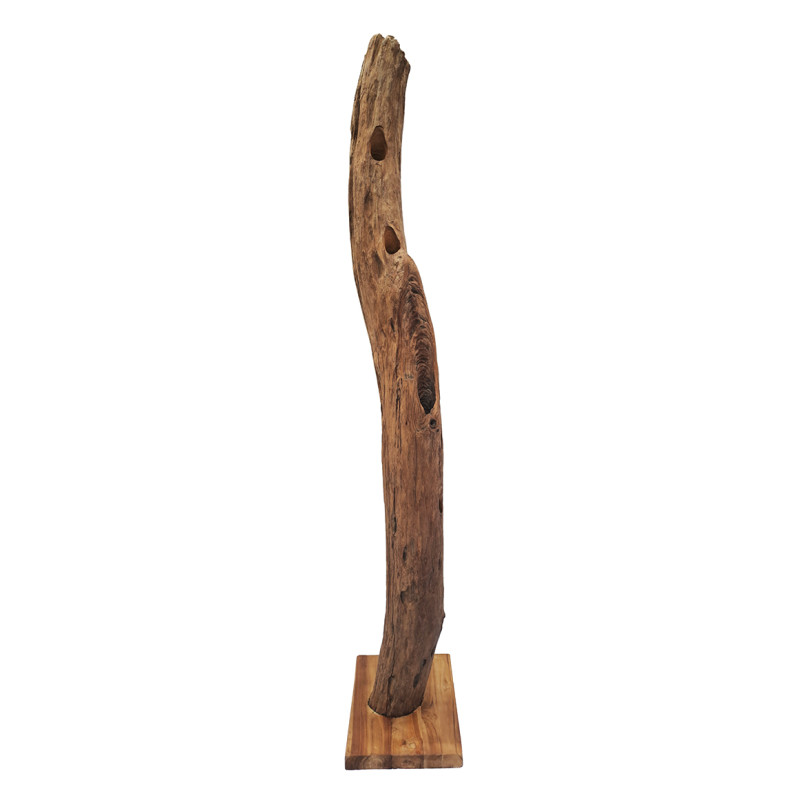 Range-bouteilles tronc d'arbre en teck 184 cm socle carré - TOKELA