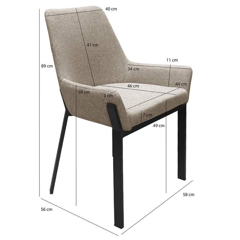Lot de 2 Chaises en Tissu Chiné Capitonné Taupe avec Pieds en Métal - Moderne et Industriel - CERAMIK