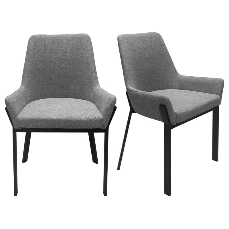 Lot de 2 Chaises en Tissu Chiné Capitonné Gris avec Pieds en Métal - Moderne et Industriel - CERAMIK