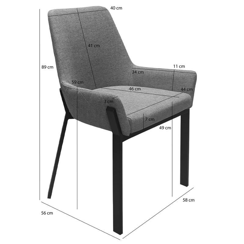 Lot de 2 Chaises en Tissu Chiné Capitonné Gris avec Pieds en Métal - Moderne et Industriel - CERAMIK