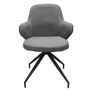 Lot de 2 Chaises Rotatives 180° avec Accoudoirs en Tissu Chiné et Simili Gris Pieds en Métal Noir - DUFFY