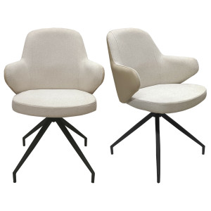 Lot de 2 Chaises Rotatives 180° avec Accoudoirs en Tissu Chiné et Simili Beige Pieds en Métal Noir - DUFFY