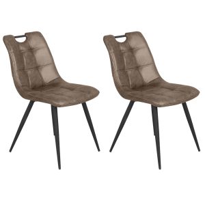 Lot de 2 chaises aspect simili marron vieilli piétement métal - MUSE