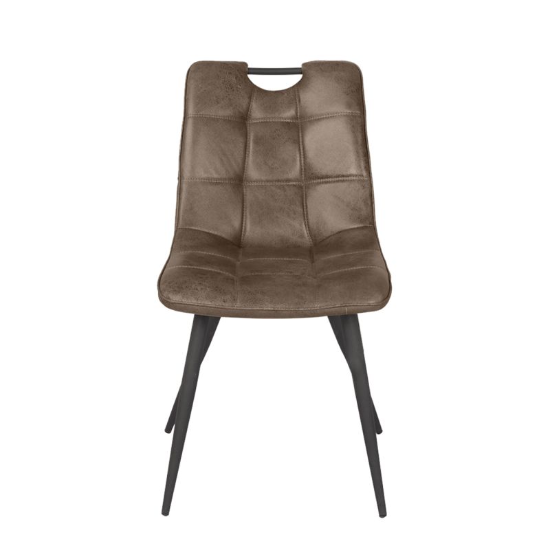 Lot de 2 chaises aspect simili marron vieilli vintage piétement métal - MUSE