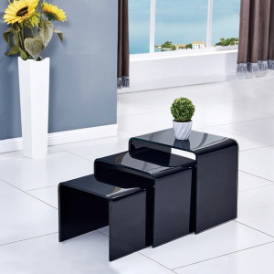 Lot de 3 Tables Basses Gigogne en Verre Trempé Noir - Design Minimaliste et Moderne - ICE